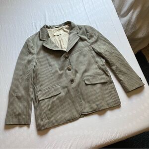 TOAST UK brown green striped wool cotton three button long sleeve blazer